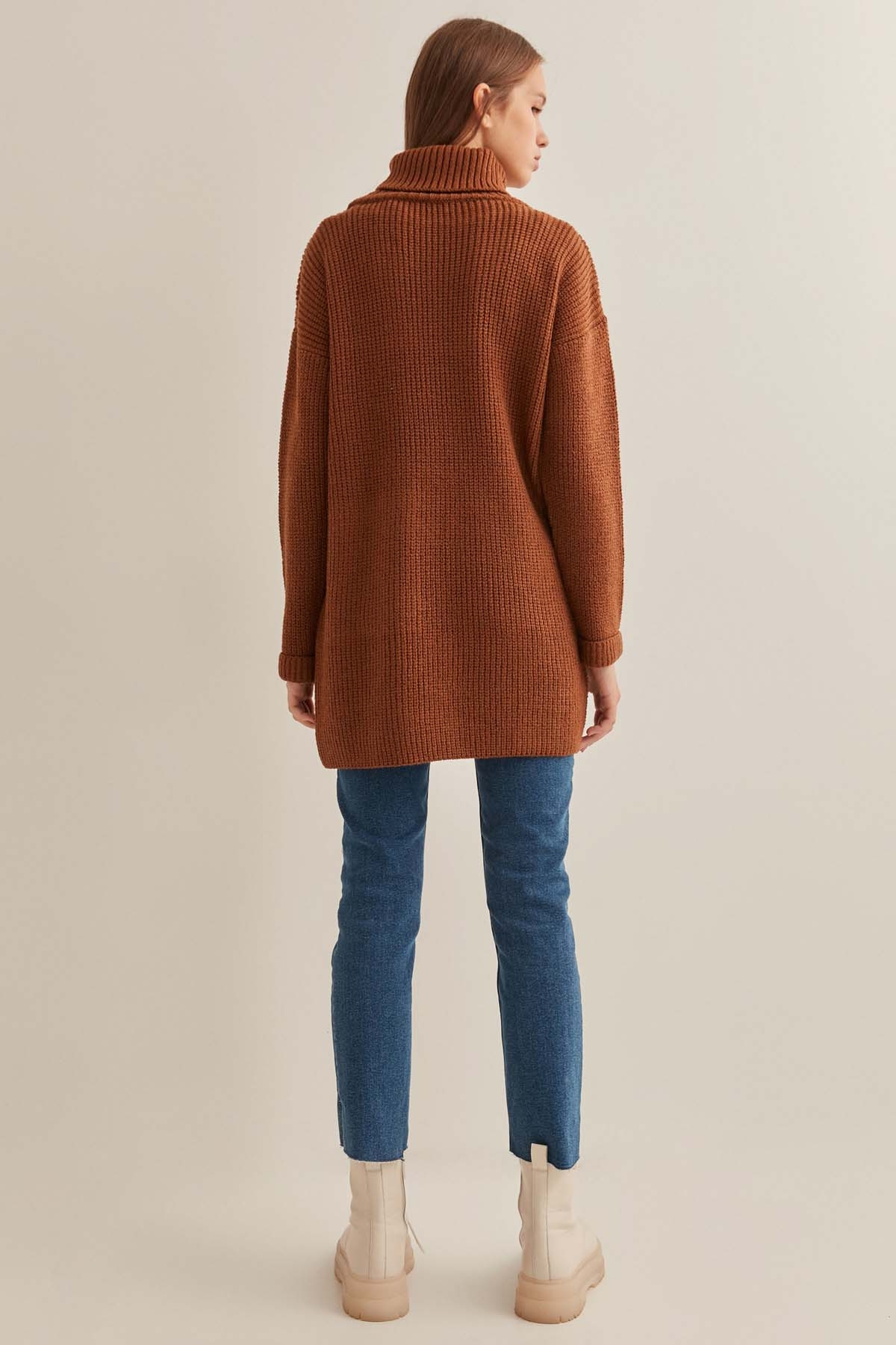 Önde Cep Detaylı Uzun Triko Kazak - Thumbnail