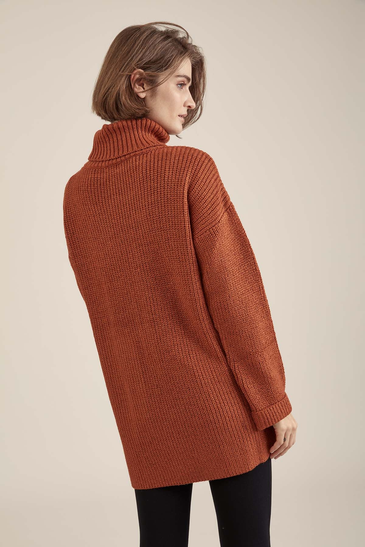 Önde Cep Detaylı Uzun Triko Kazak - Thumbnail