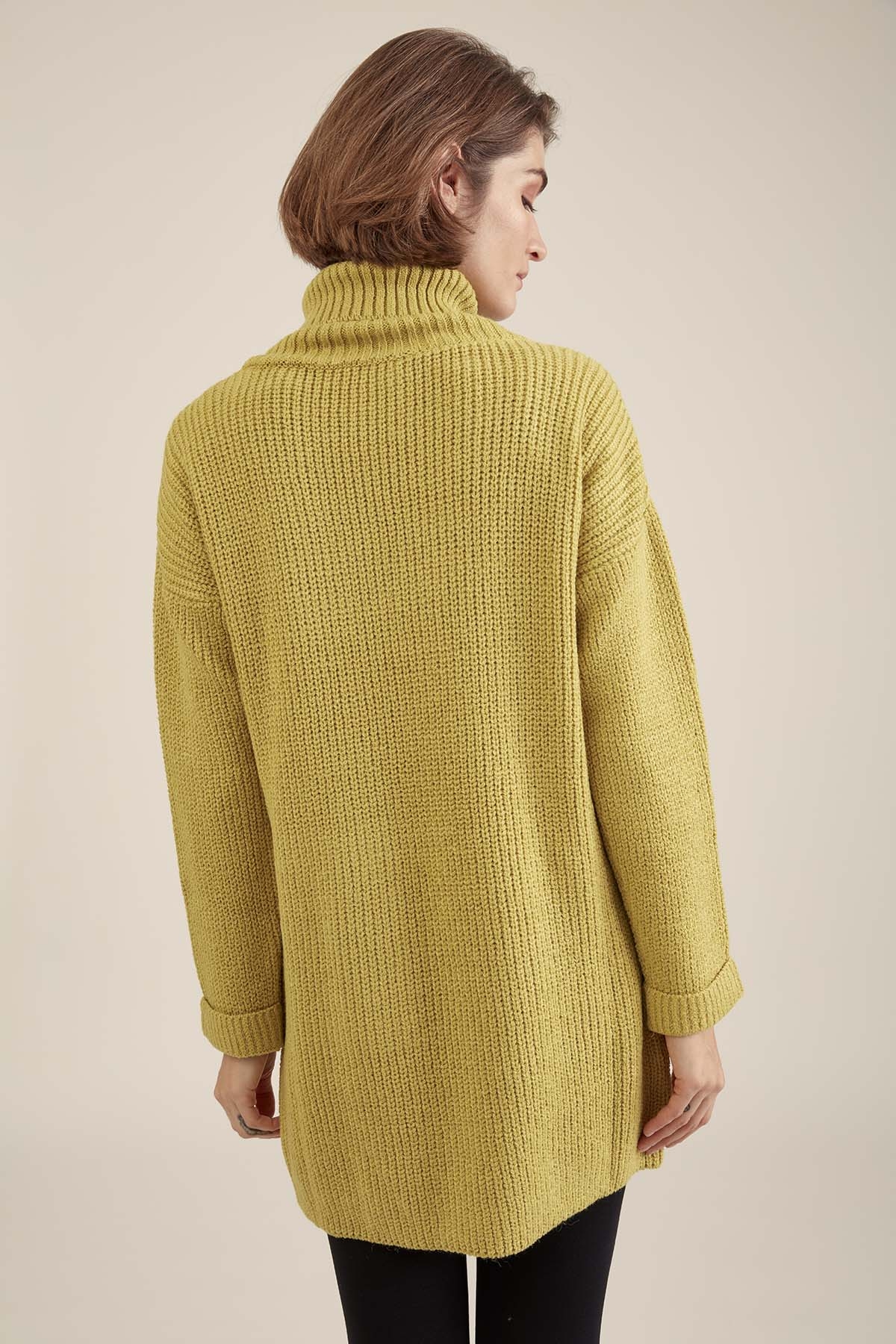 Önde Cep Detaylı Uzun Triko Kazak - Thumbnail