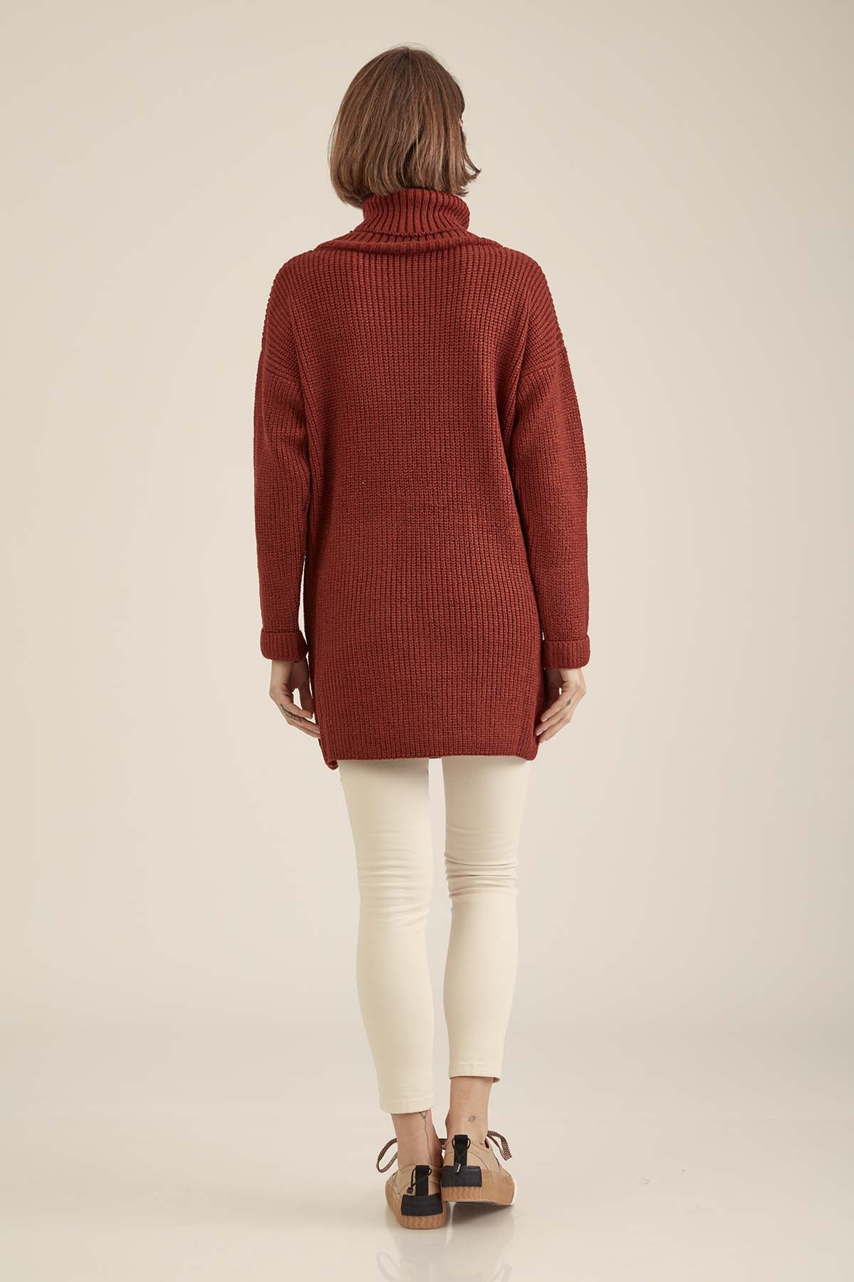 Önde Cep Detaylı Uzun Triko Kazak - Thumbnail