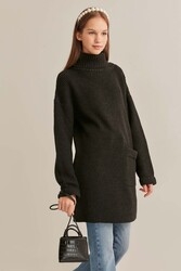 Önde Cep Detaylı Uzun Triko Kazak - Thumbnail