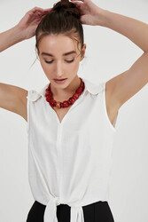 Önden Bağlamalı Sıfır Kol Bluz - 4