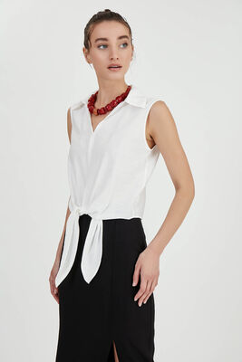 Önden Bağlamalı Sıfır Kol Bluz - 5