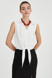 Önden Bağlamalı Sıfır Kol Bluz - 1