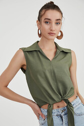 Önden Bağlamalı Sıfır Kol Bluz - 9