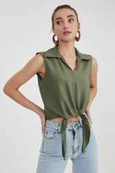 Önden Bağlamalı Sıfır Kol Bluz - 10