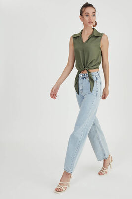 Önden Bağlamalı Sıfır Kol Bluz - 8