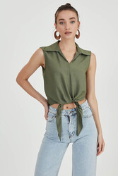 Önden Bağlamalı Sıfır Kol Bluz - 7