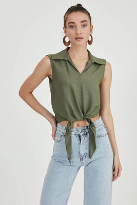 Önden Bağlamalı Sıfır Kol Bluz - 7