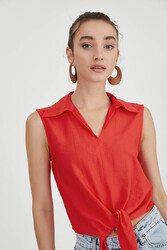 Önden Bağlamalı Sıfır Kol Bluz - 22