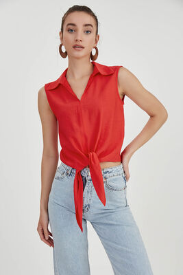 Önden Bağlamalı Sıfır Kol Bluz - 19