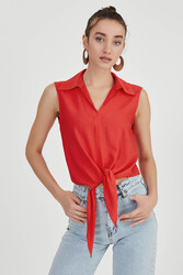 Önden Bağlamalı Sıfır Kol Bluz - 21