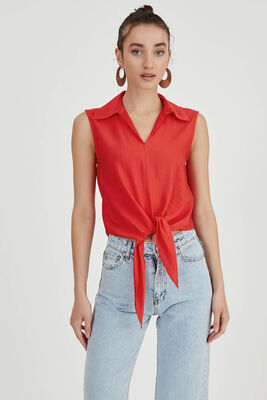 Önden Bağlamalı Sıfır Kol Bluz - 17