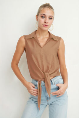 Önden Bağlamalı Sıfır Kol Bluz - 37