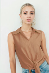 Önden Bağlamalı Sıfır Kol Bluz - 38