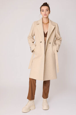 Önden Düğmeli Beli Kuşaklı Uzun Kaşe Kaban - Thumbnail (8)