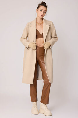 Önden Düğmeli Beli Kuşaklı Uzun Kaşe Kaban - Thumbnail (9)