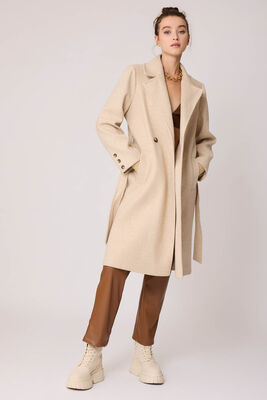 Önden Düğmeli Beli Kuşaklı Uzun Kaşe Kaban - Thumbnail (10)