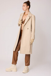 Önden Düğmeli Beli Kuşaklı Uzun Kaşe Kaban - 12