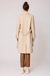 Önden Düğmeli Beli Kuşaklı Uzun Kaşe Kaban - 13