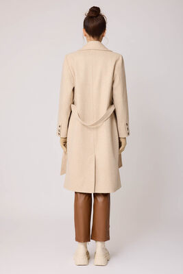 Önden Düğmeli Beli Kuşaklı Uzun Kaşe Kaban - Thumbnail (12)