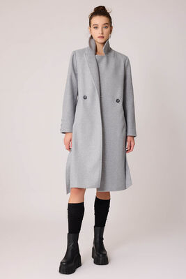 Önden Düğmeli Beli Kuşaklı Uzun Kaşe Kaban - Thumbnail (17)