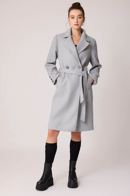 Önden Düğmeli Beli Kuşaklı Uzun Kaşe Kaban - Thumbnail (15)