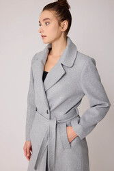 Önden Düğmeli Beli Kuşaklı Uzun Kaşe Kaban - 19