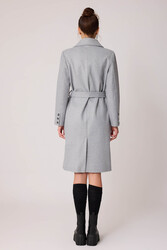 Önden Düğmeli Beli Kuşaklı Uzun Kaşe Kaban - 20