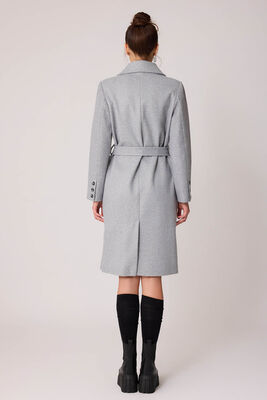 Önden Düğmeli Beli Kuşaklı Uzun Kaşe Kaban - Thumbnail (19)