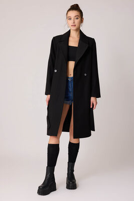 Önden Düğmeli Beli Kuşaklı Uzun Kaşe Kaban - Thumbnail (22)