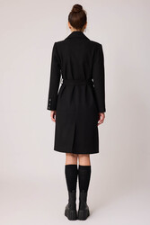 Önden Düğmeli Beli Kuşaklı Uzun Kaşe Kaban - 25