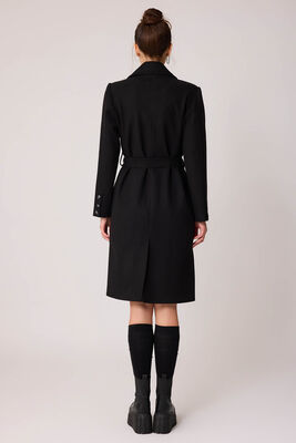 Önden Düğmeli Beli Kuşaklı Uzun Kaşe Kaban - Thumbnail (24)