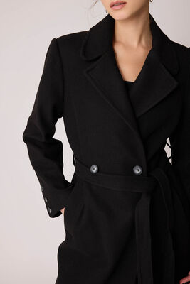 Önden Düğmeli Beli Kuşaklı Uzun Kaşe Kaban - Thumbnail (25)