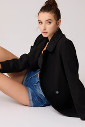 Önden Düğmeli Beli Kuşaklı Uzun Kaşe Kaban - 27