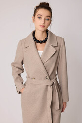 Önden Düğmeli Beli Kuşaklı Uzun Kaşe Kaban - 31