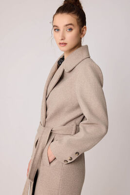 Önden Düğmeli Beli Kuşaklı Uzun Kaşe Kaban - 32