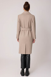 Önden Düğmeli Beli Kuşaklı Uzun Kaşe Kaban - 33