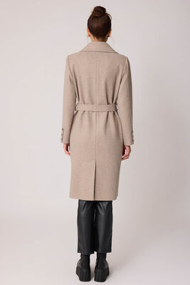 Önden Düğmeli Beli Kuşaklı Uzun Kaşe Kaban - 33