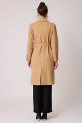 Önden Düğmeli Beli Kuşaklı Uzun Kaşe Kaban - 39