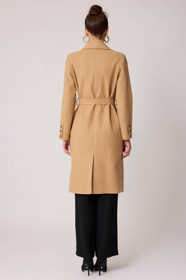 Önden Düğmeli Beli Kuşaklı Uzun Kaşe Kaban - 39