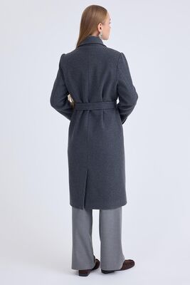 Önden Düğmeli Beli Kuşaklı Uzun Kaşe Kaban - Thumbnail (5)