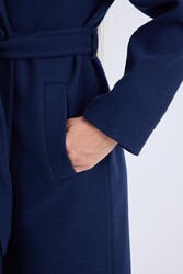 Önden Düğmeli Beli Kuşaklı Uzun Kaşe Kaban - 49