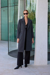 Önden Düğmeli Beli Kuşaklı Uzun Kaşe Kaban - 2