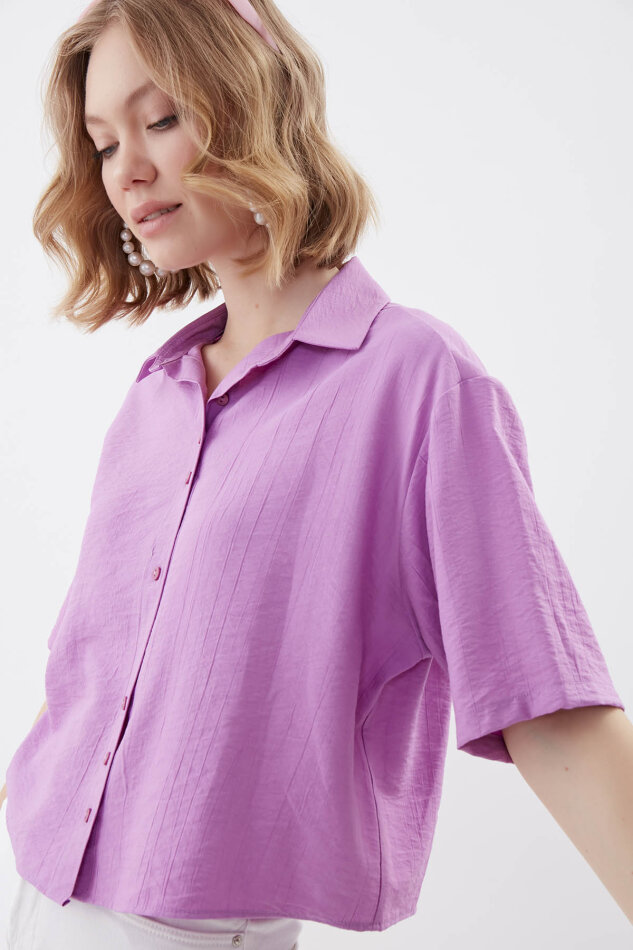 Önden Düğmeli Kısa Kol Gömlek - 45