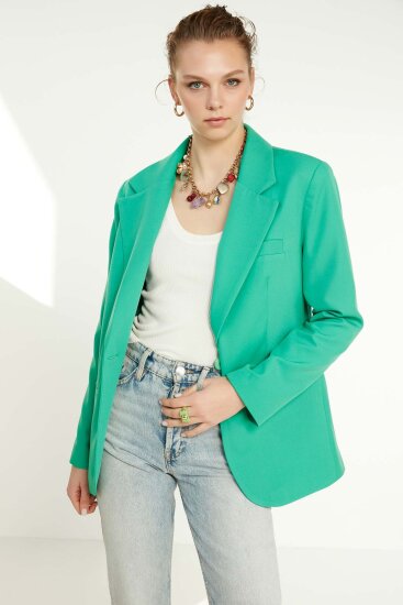 Önden Tek Düğme Kapamalı Blazer Ceket - 6