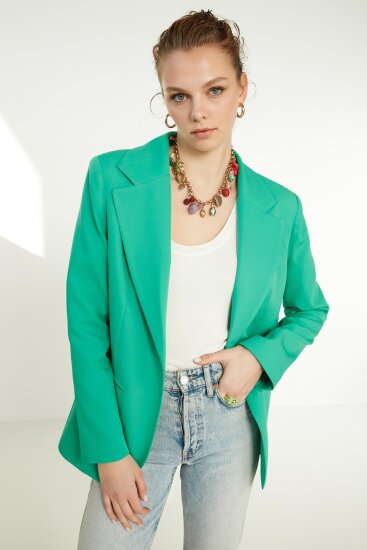 Önden Tek Düğme Kapamalı Blazer Ceket - 7