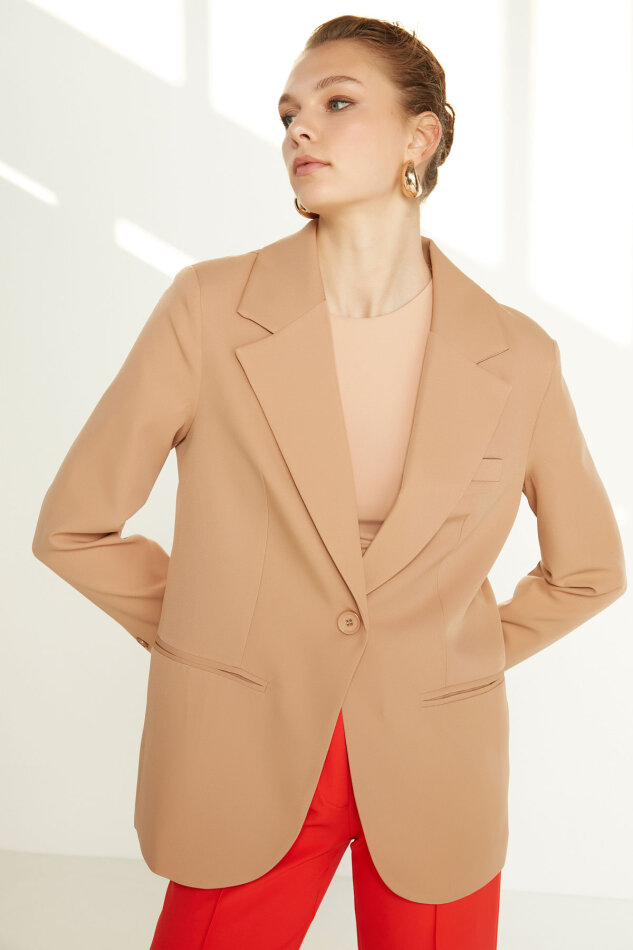 Önden Tek Düğme Kapamalı Blazer Ceket - 31