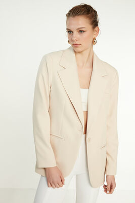 Önden Tek Düğme Kapamalı Blazer Ceket - Thumbnail (22)