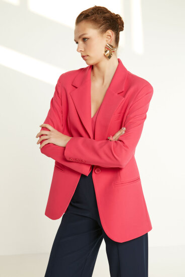 Önden Tek Düğme Kapamalı Blazer Ceket - 10